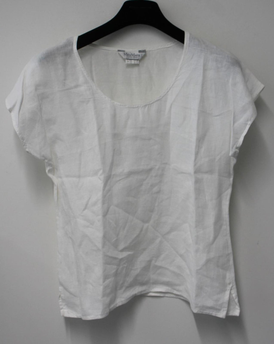 MAX MARA Ladies White Linen Short Sleeve Scoop Neck T-Shirt Top Size UK12