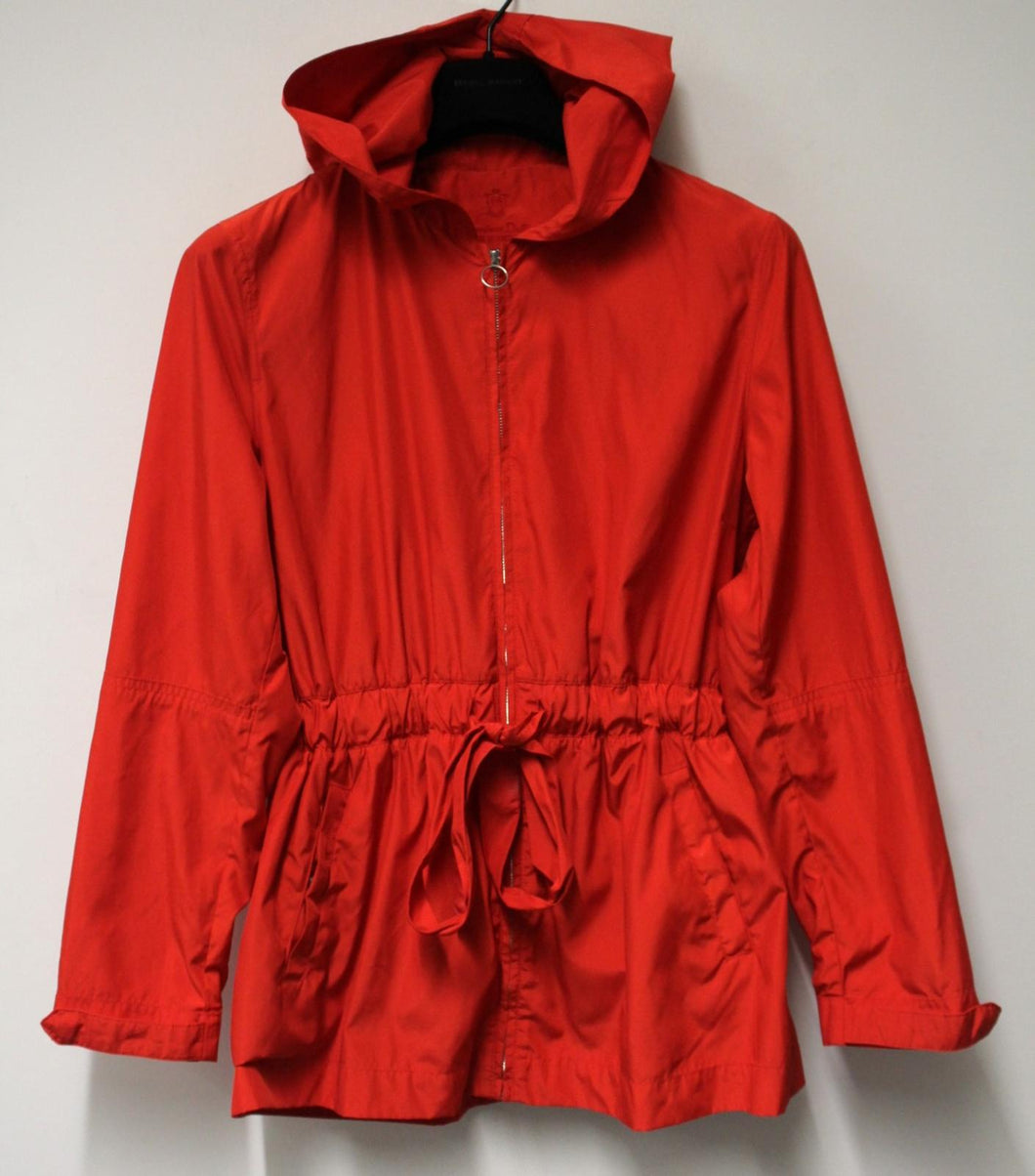 MASSIMO DUTTI Ladies Red Zip-Up Tie Waist Hooded Windbreaker Jacket Size L