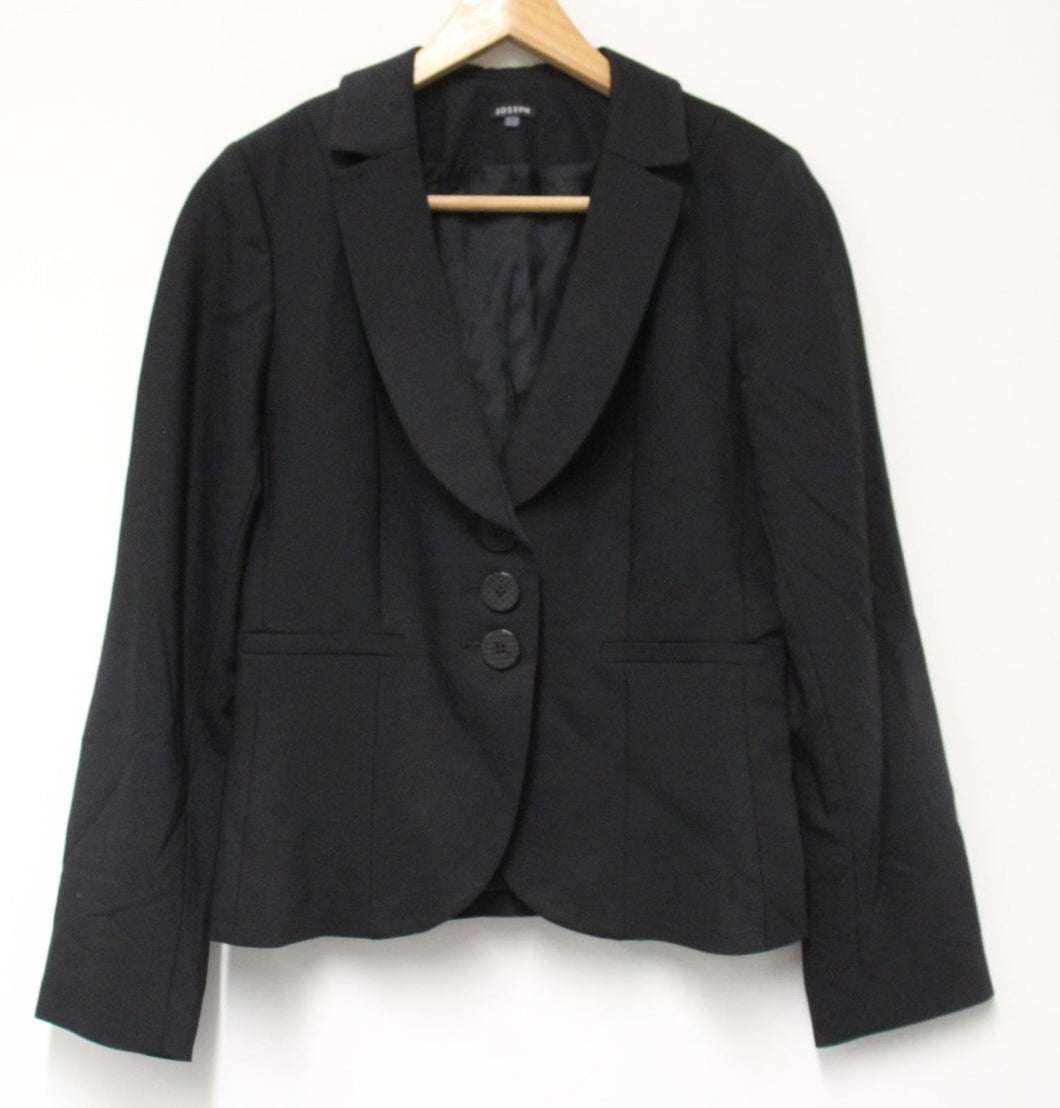 JOSEPH Ladies Black Wool Blend 3-Button Single-Breasted Jacket Size 1/UK10