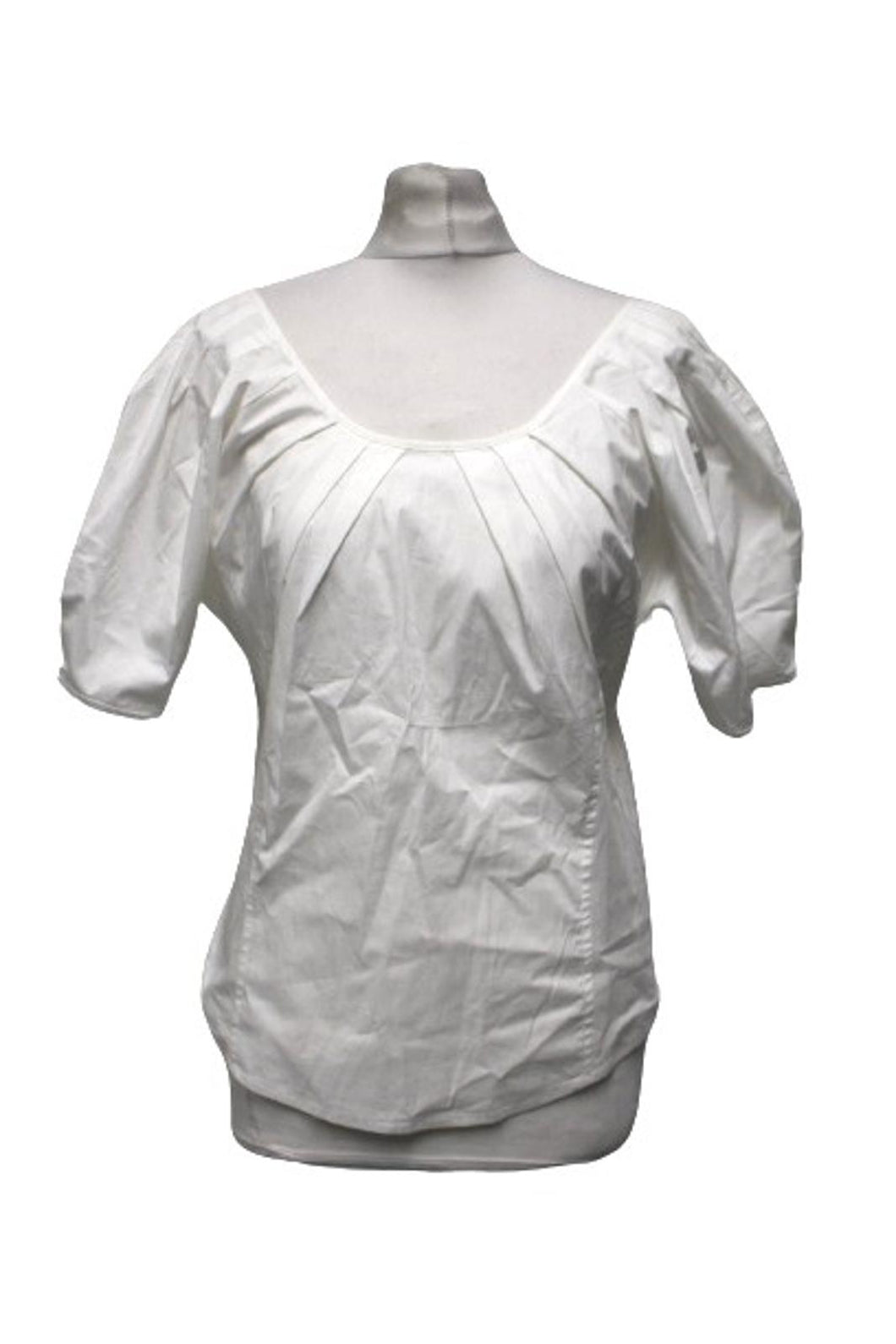 J.CREW Ladies White Cotton Blend Short Sleeve Scoop Neck Pleated Top US8 UK12