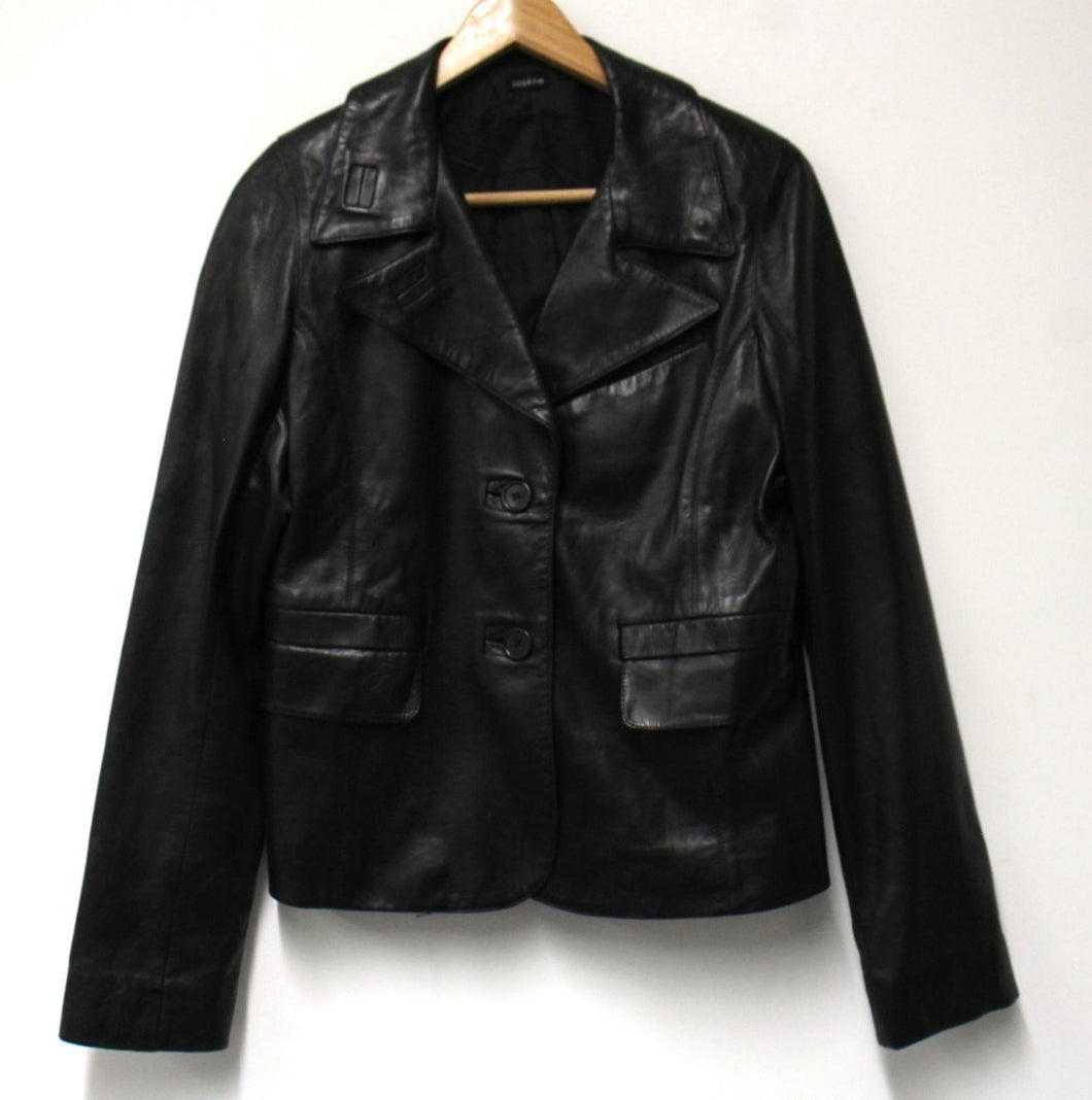 JOSEPH Ladies Black Lambskin Leather 2-Button Single Breasted Jacket FR42 UK14