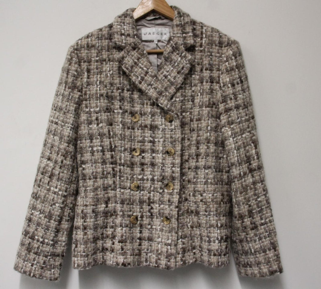 JAEGER Ladies Brown Wool Blend Medium Knit Double-Breasted Jacket UK14