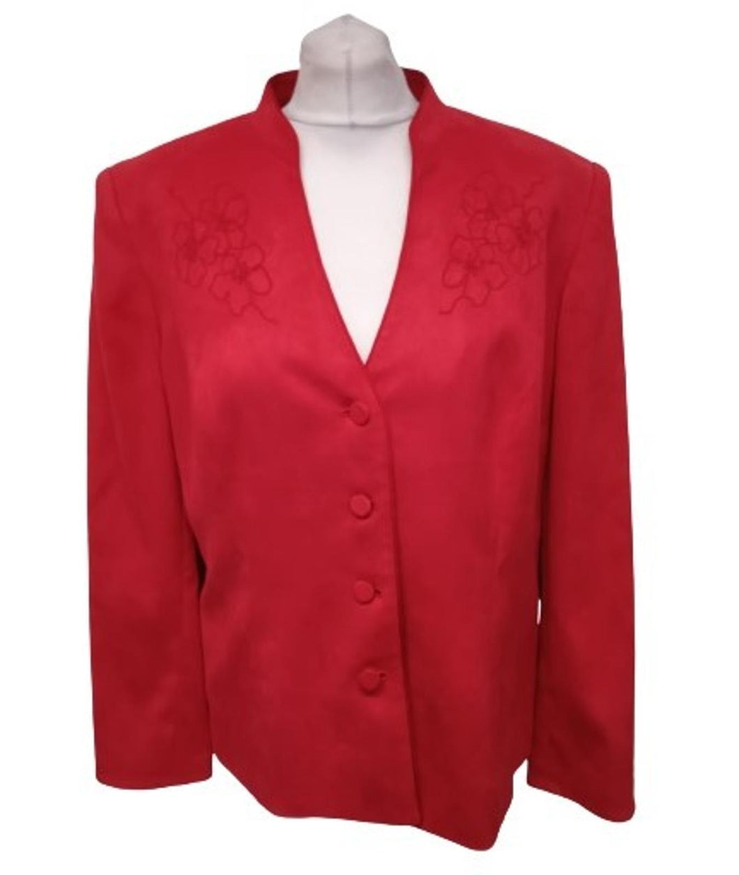 JACQUES VERT Ladies Red Flower Embroidered Single Breasted Jacket Size UK14