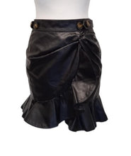 Load image into Gallery viewer, SELF-PORTRAIT Ladies Black Faux Leather Flounced Asymmetric Mini Skirt Size UK8
