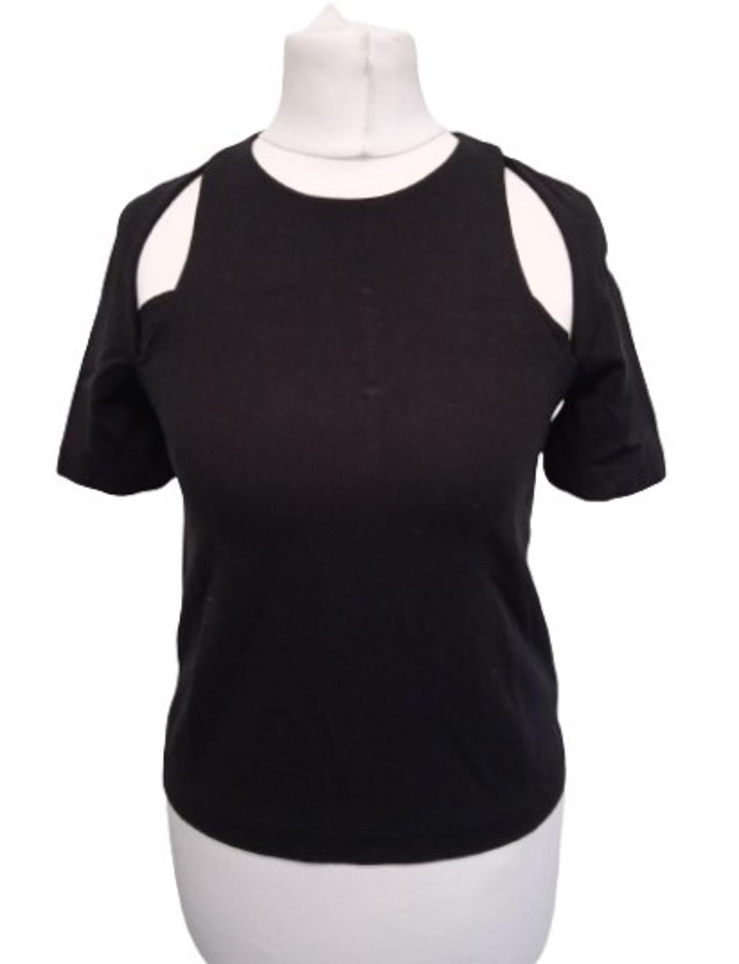 ALEXANDER WANG Ladies Black Stretch Fit Cut-Out Shoulders T-Shirt Size XS