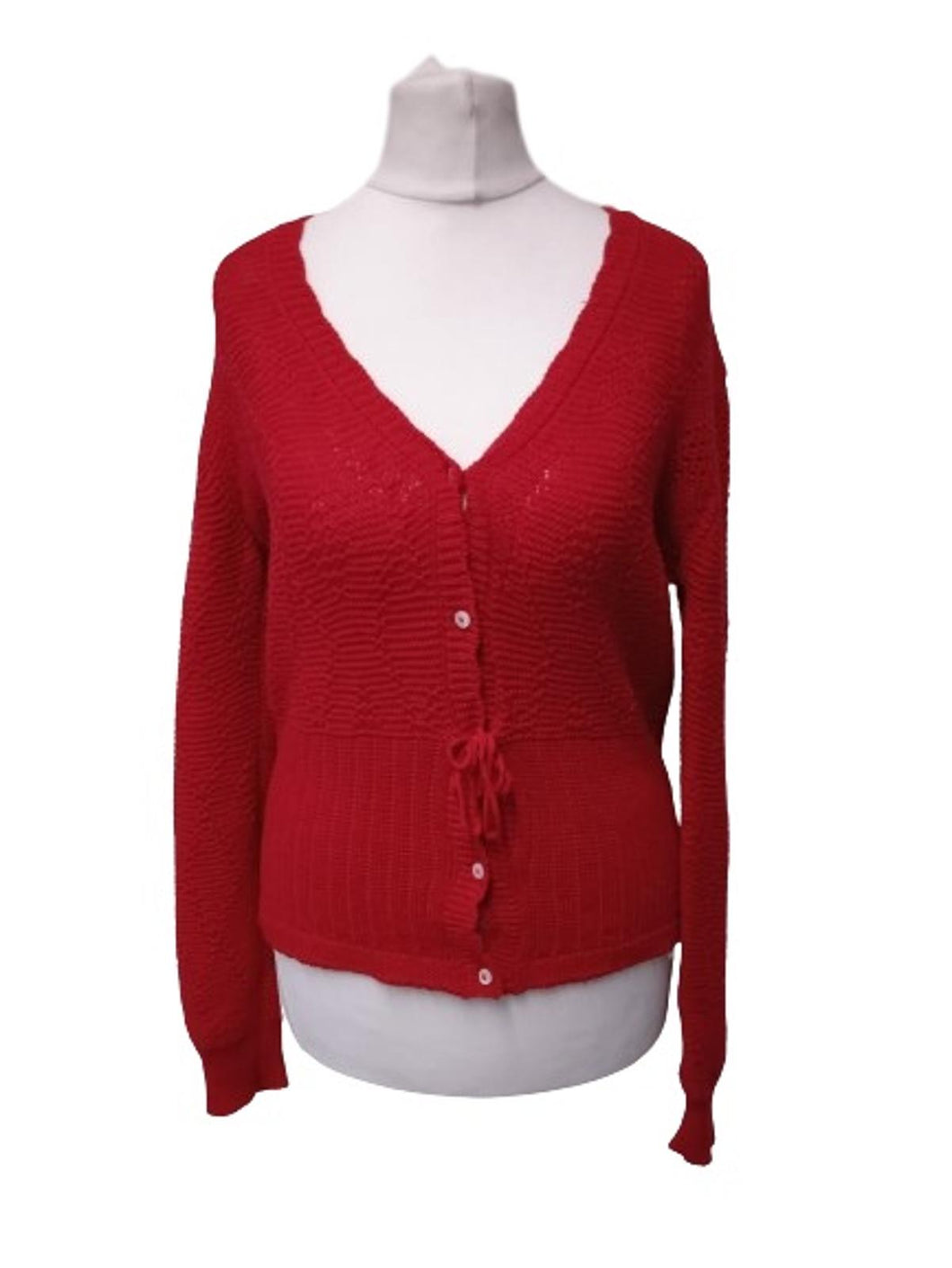 ROUJE Ladies Red Wool Long Sleeve Knitted Button-Up Cardigan Size EU36 UK8