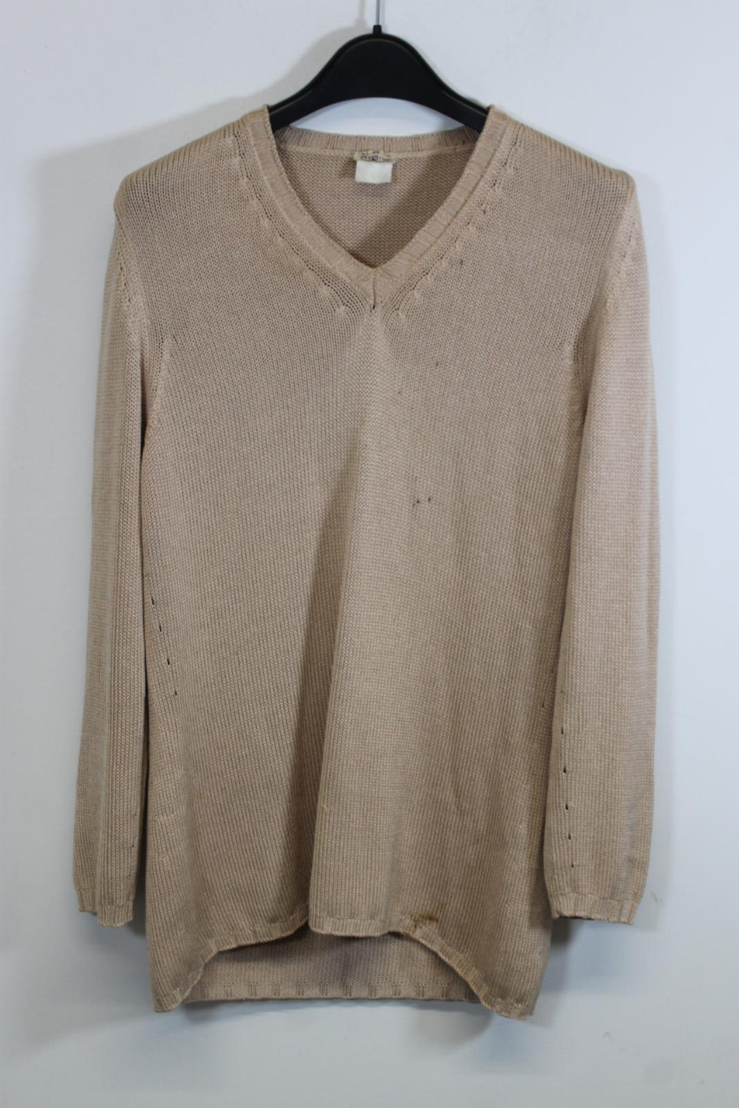 MALO Ladies Beige Silk/Cotton Long Sleeve V-Neck Knitted Jumper Size L