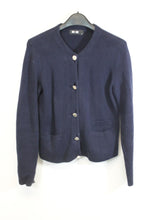 Load image into Gallery viewer, ME+EM Ladies Navy Blue Cotton Long Sleeve Knitted Cardigan Size L
