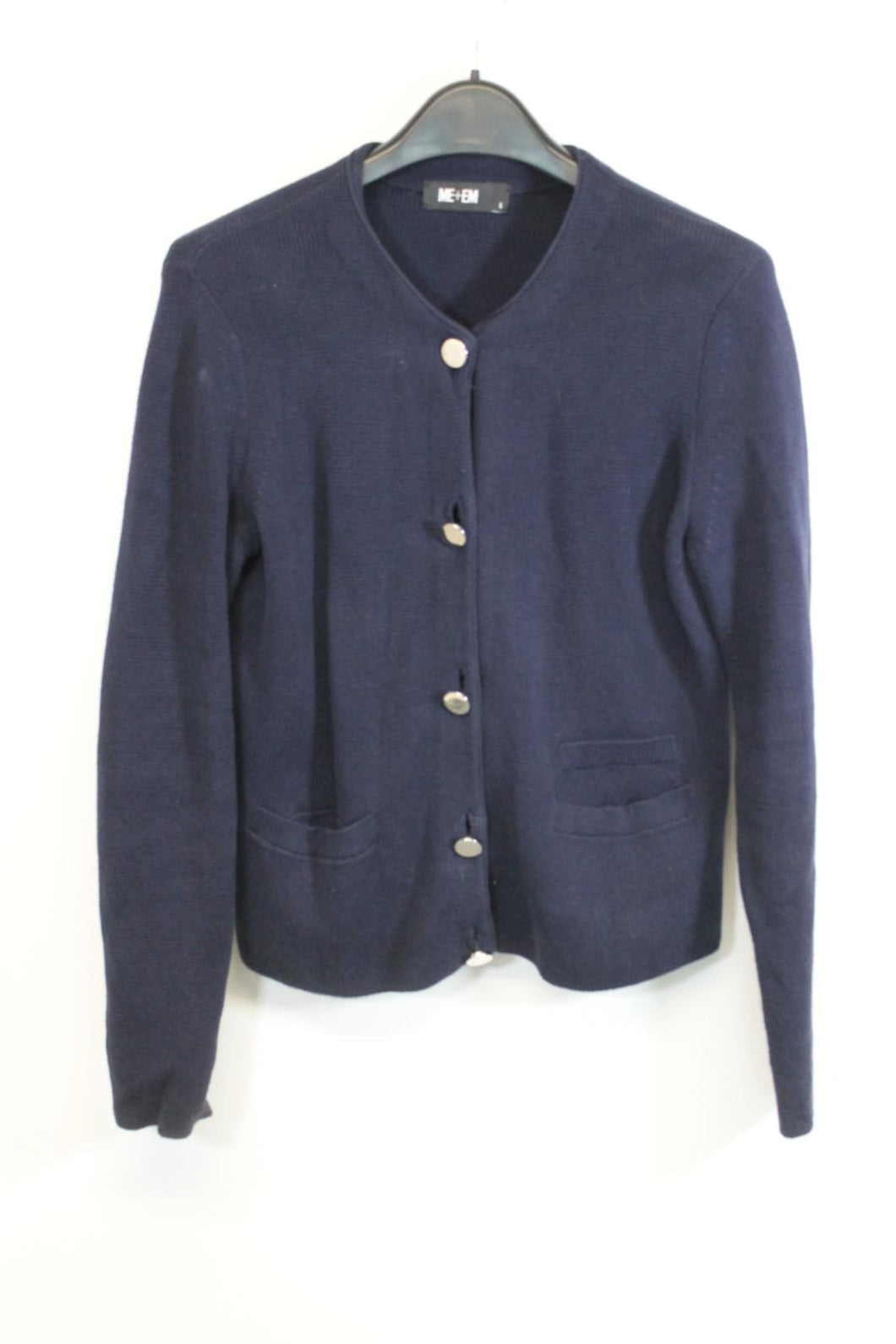 ME+EM Ladies Navy Blue Cotton Long Sleeve Knitted Cardigan Size L
