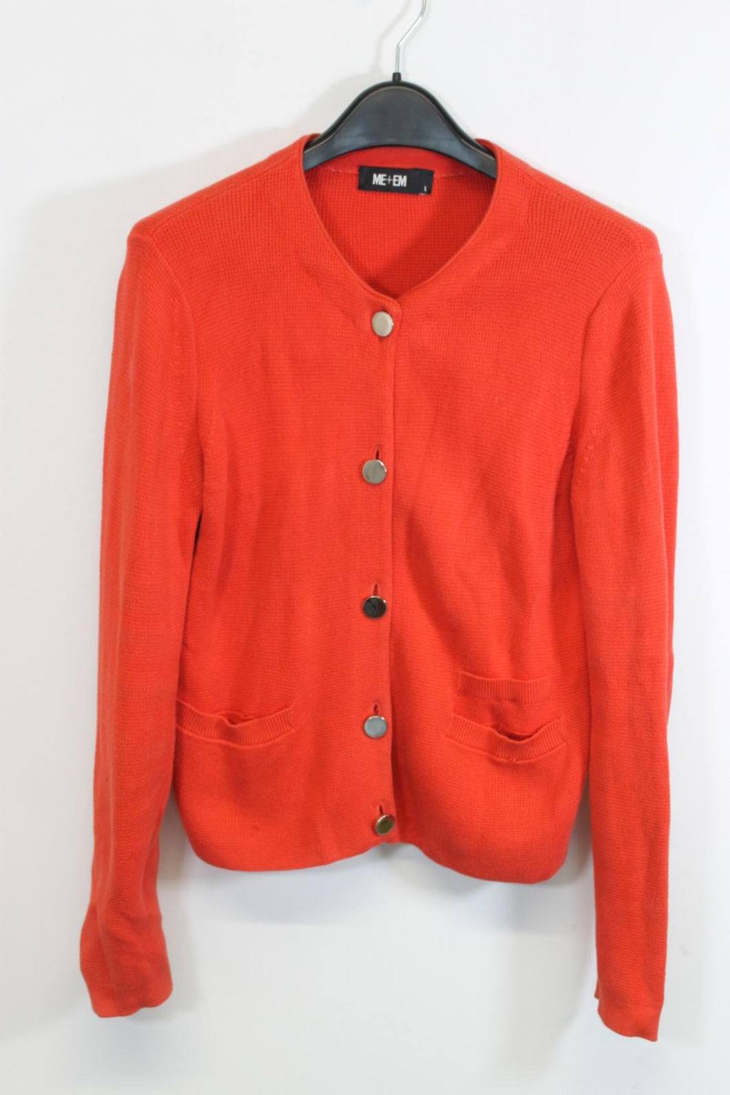 ME+EM Ladies Red Cotton Long Sleeve Knitted Cardigan Size L