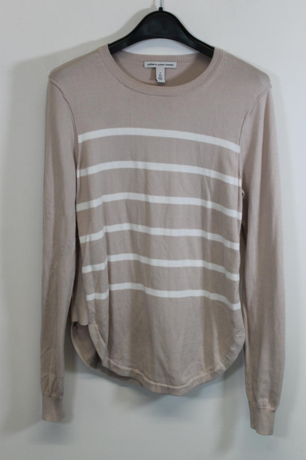 AUTUMN CASHMERE Ladies  Beige Cotton Striped Long Sleeve Knitted Jumper Size M