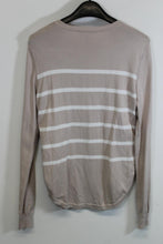 Load image into Gallery viewer, AUTUMN CASHMERE Ladies  Beige Cotton Striped Long Sleeve Knitted Jumper Size M
