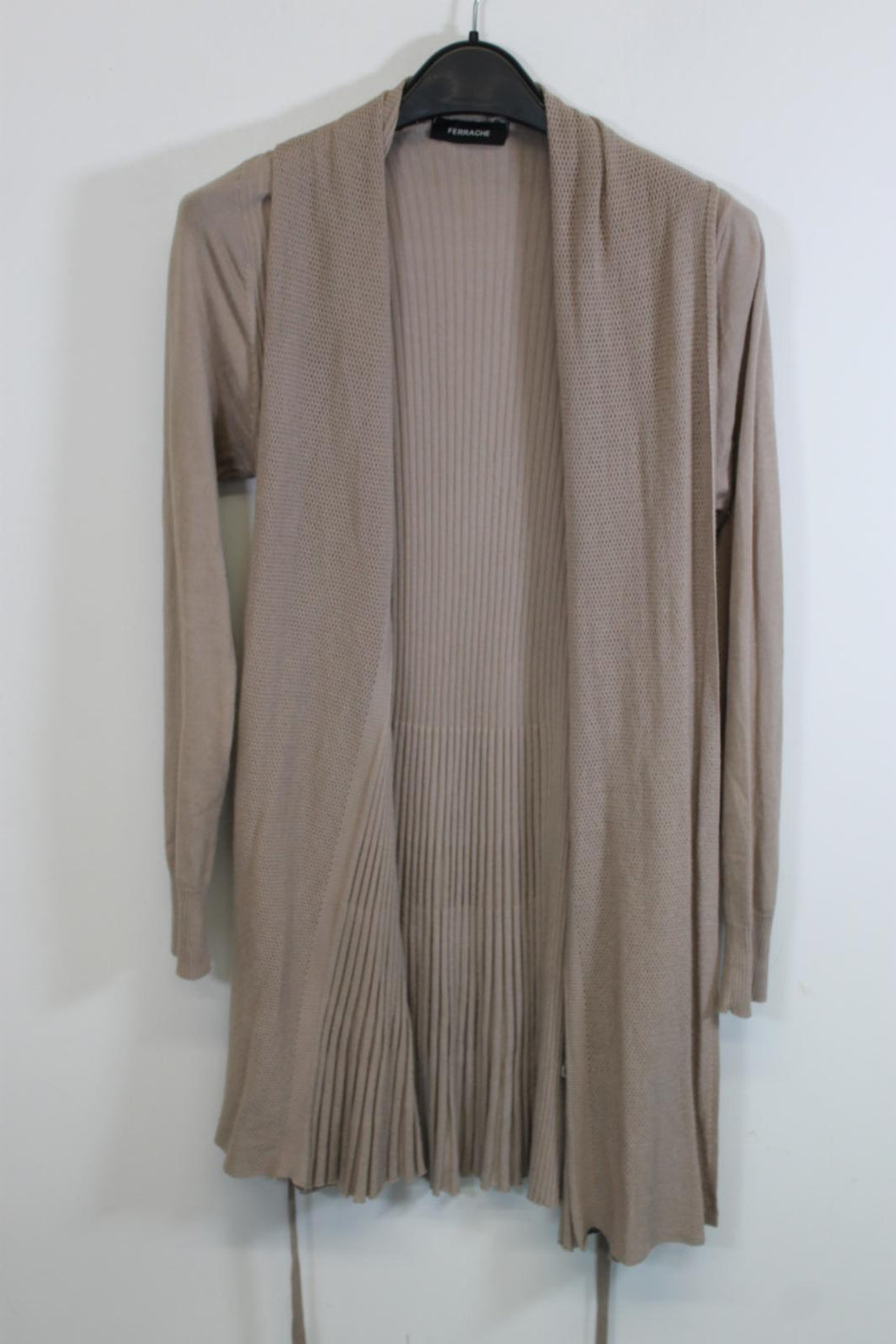 FERRACHE Ladies Beige Cashmere Blend Long Sleeve Ribbed Knitted Cardigan Size L