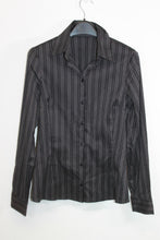 Load image into Gallery viewer, SFERA Ladies Black Striped Cotton Long Sleeve Button Down Shirt EU40 UK12

