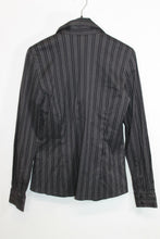 Load image into Gallery viewer, SFERA Ladies Black Striped Cotton Long Sleeve Button Down Shirt EU40 UK12
