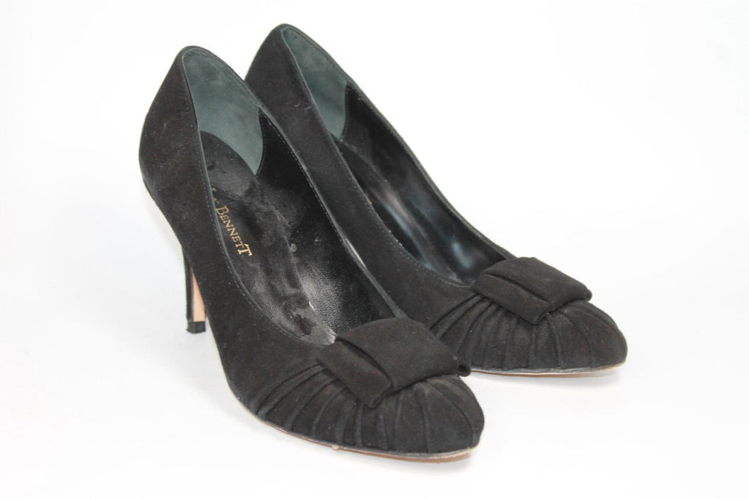 L.K. BENNETT Ladies Black Suede High Heel Bow Detail Pumps Shoes EU38 UK5