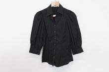 Load image into Gallery viewer, MASSIMO DUTTI Ladies Black Cotton 3/4 Puff Sleeve Button Down Shirt EU38 UK10
