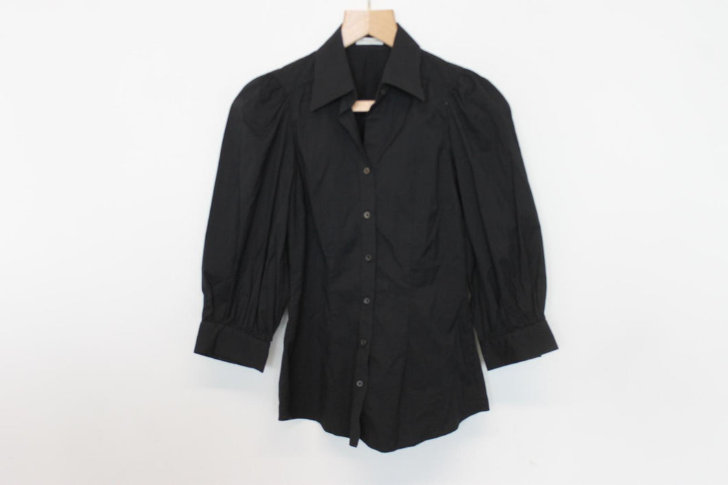 MASSIMO DUTTI Ladies Black Cotton 3/4 Puff Sleeve Button Down Shirt EU38 UK10