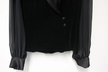 Load image into Gallery viewer, ALEX EVENINGS Ladies Black Velvet Sheer Sleeve Satin Lapel Jacket Size M NEW
