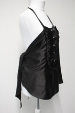 Load image into Gallery viewer, LULUMARIE Ladies Black Satin Pleated Front Sleeveless Camisole Top Size S
