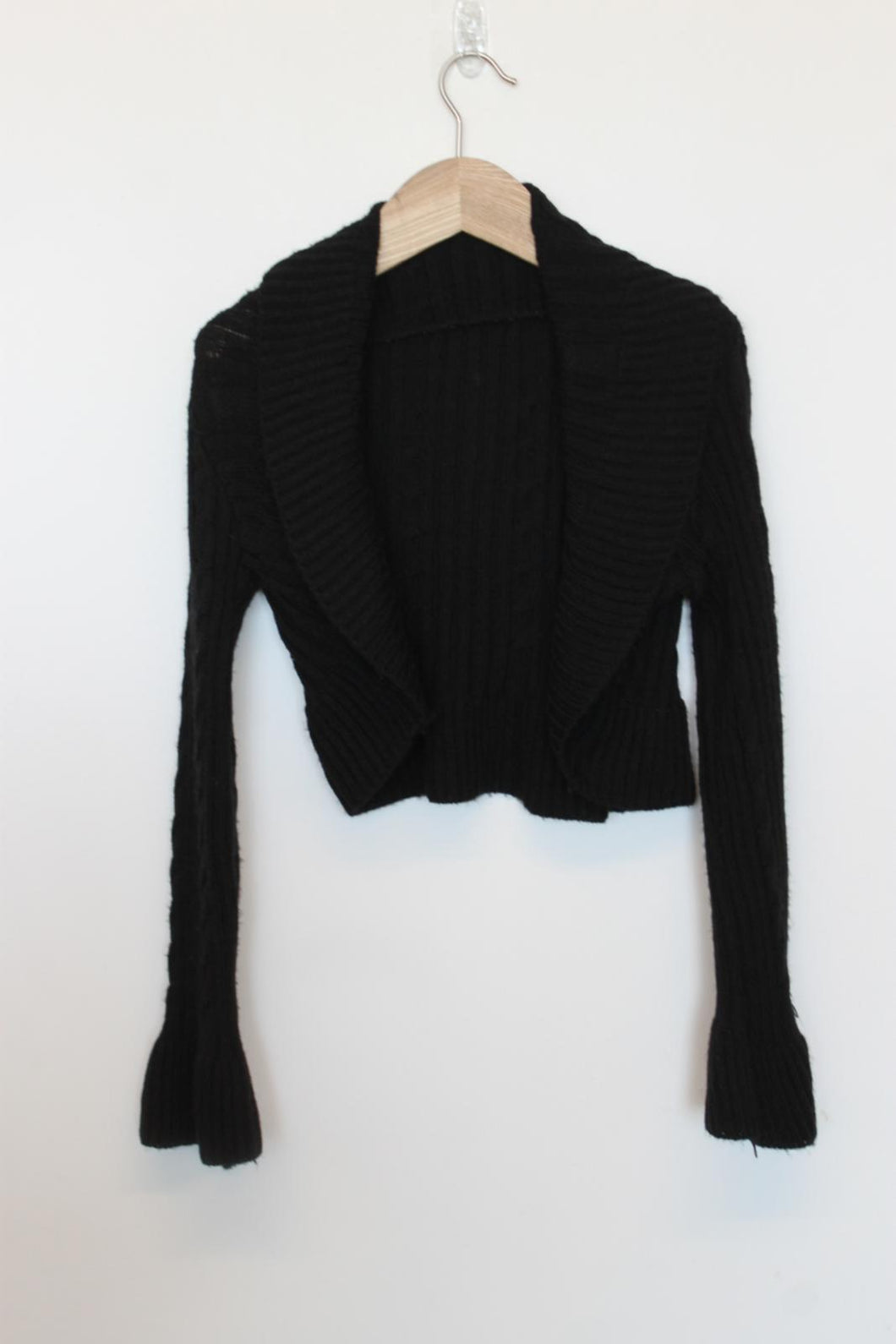 Ladies Black Knit Long Sleeve Wrap Shawl OS