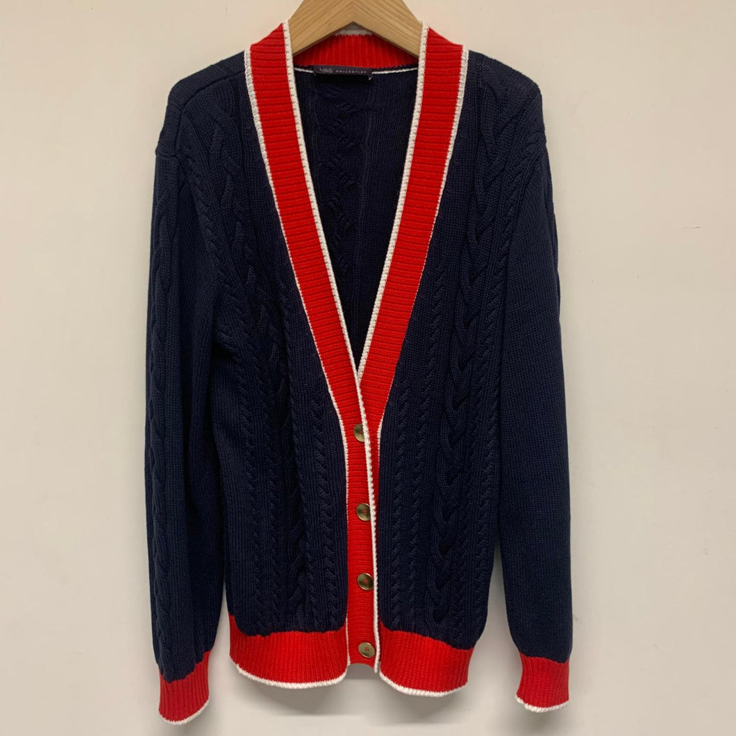 M&S COLLECTION Blue Ladies Long Sleeve V-Neck Cardigan Jumper Size UK L