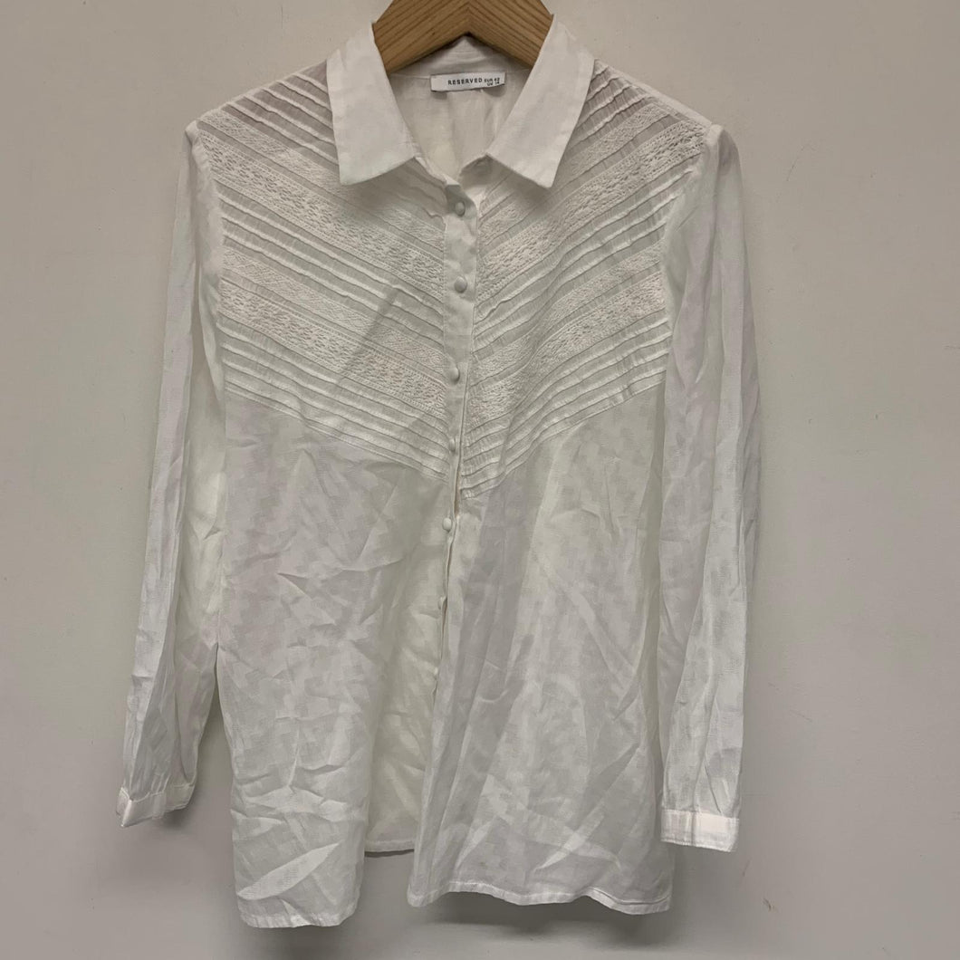 RESERVED White Ladies Long Sleeve Collared Button-Up Shirt Size UK 14