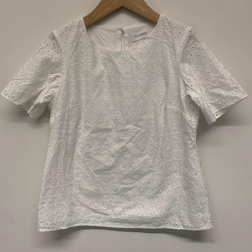 M&S CLASSIC White Ladies Short Sleeve Round Neck Blouse Top Size UK 12