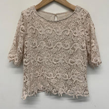Load image into Gallery viewer, Pink Ladies Short Sleeve Round Neck Lace Top Blouse Size UK 10
