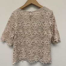 Load image into Gallery viewer, Pink Ladies Short Sleeve Round Neck Lace Top Blouse Size UK 10
