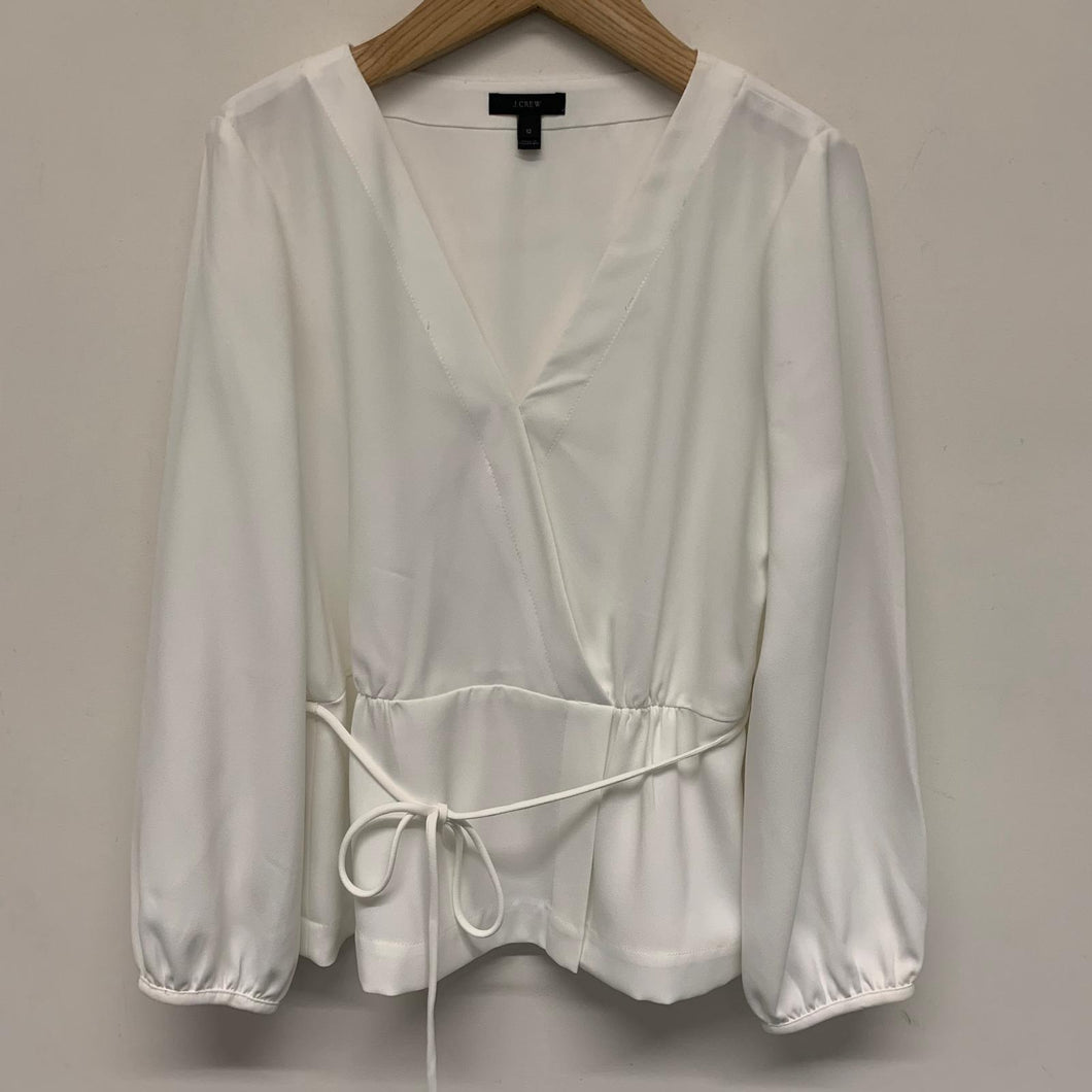 J.CREW White Ladies Long Sleeve V-Neck Top Blouse Top Size UK 12