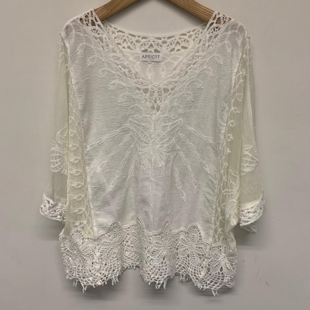 APRICOT White Ladies Short Sleeve Lace Deep V-Neck Top Blouse Size UK 14