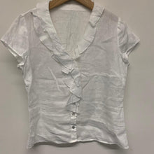 Load image into Gallery viewer, White Ladies Sleeveless Button Up Frill Collared Top Blouse Size UK M
