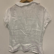 Load image into Gallery viewer, White Ladies Sleeveless Button Up Frill Collared Top Blouse Size UK M
