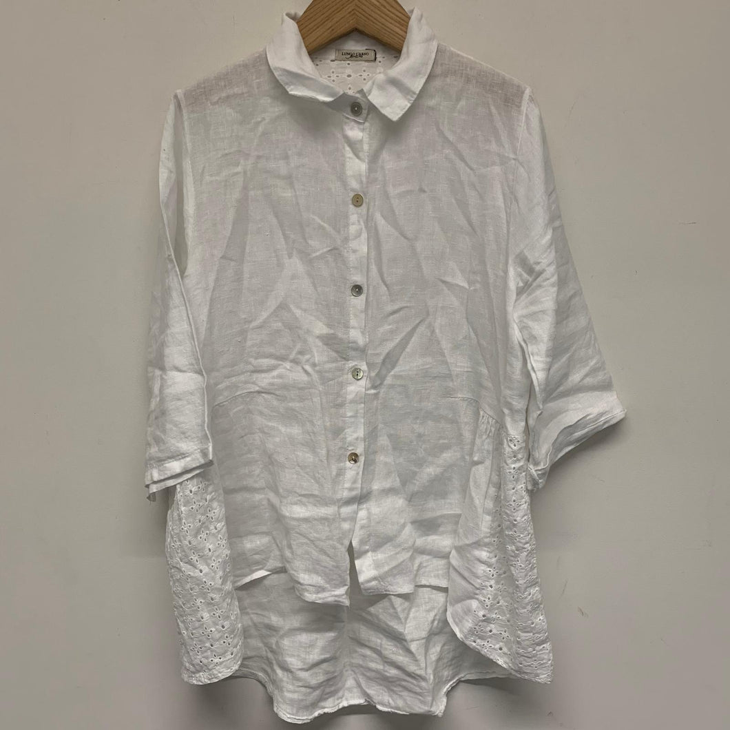 LUNGO L'ARNO White Ladies Short Sleeve Collared Top Blouse Size UK 12