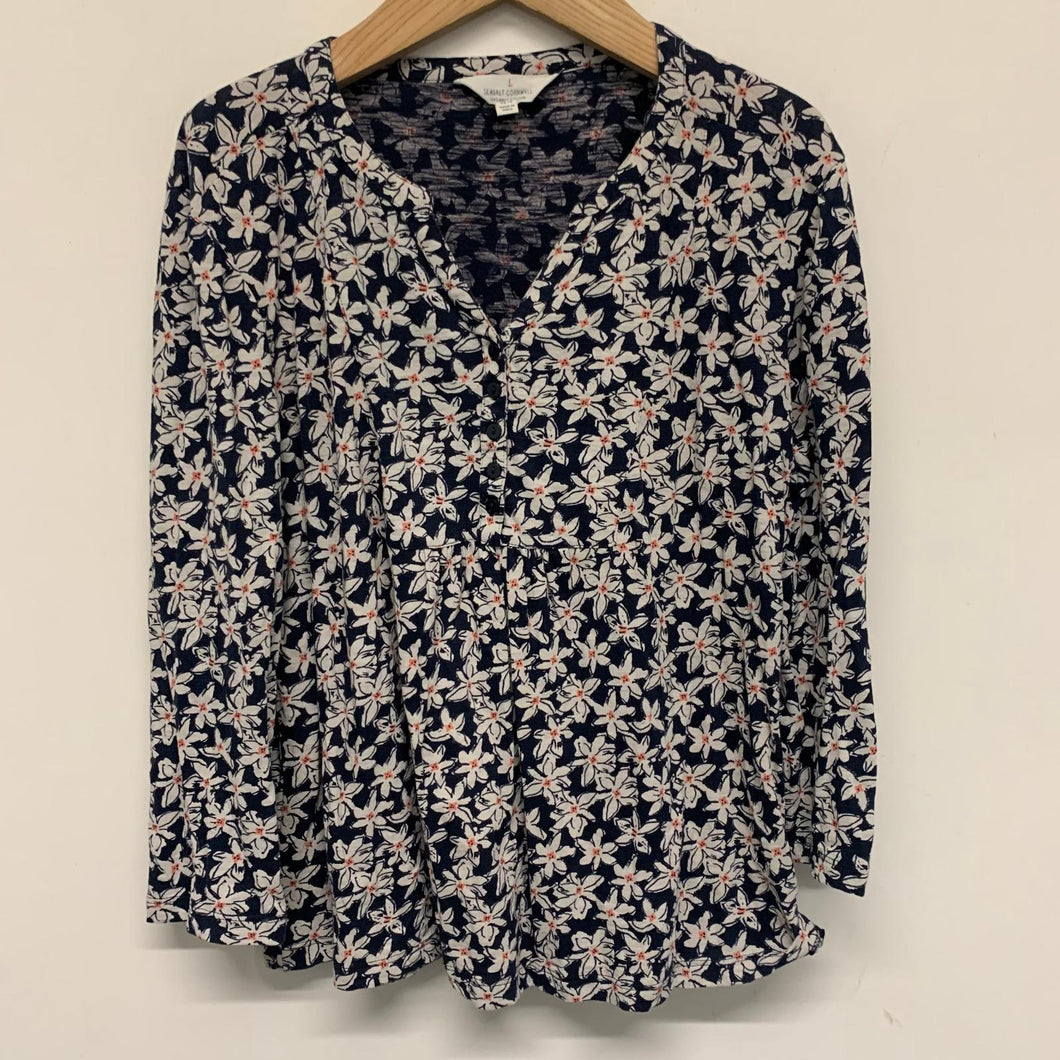 SEASALT CORNWALL Blue Ladies Long Sleeve V-Neck Top Blouse Size UK 14