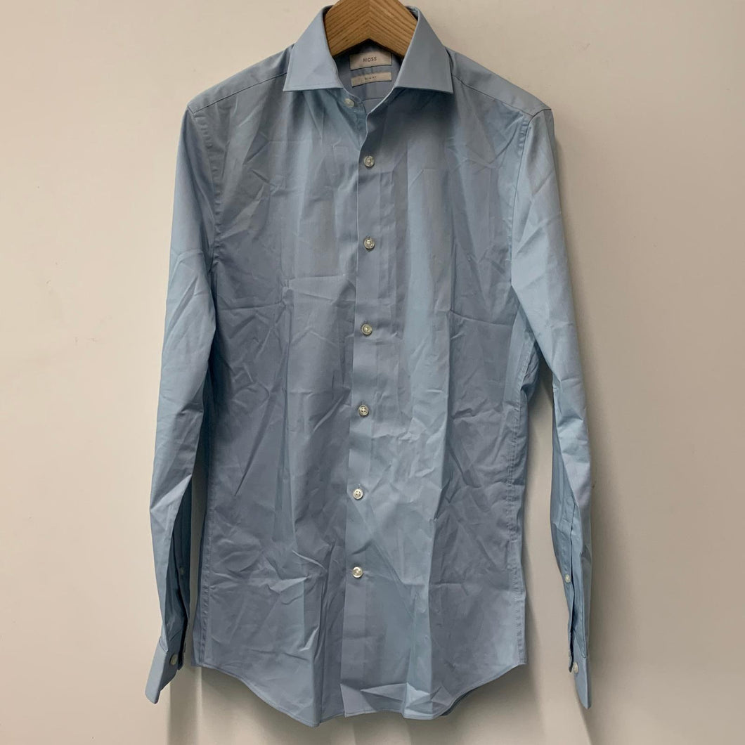 MOSS Blue Men's Long Sleeve Collared Formal Slim Fit Dress Shirt Size UK M