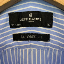 Load image into Gallery viewer, JEFF BANKS Blue Men&#39;s Long Sleeve White Business Collar Stripe Dress Shirt UK M
