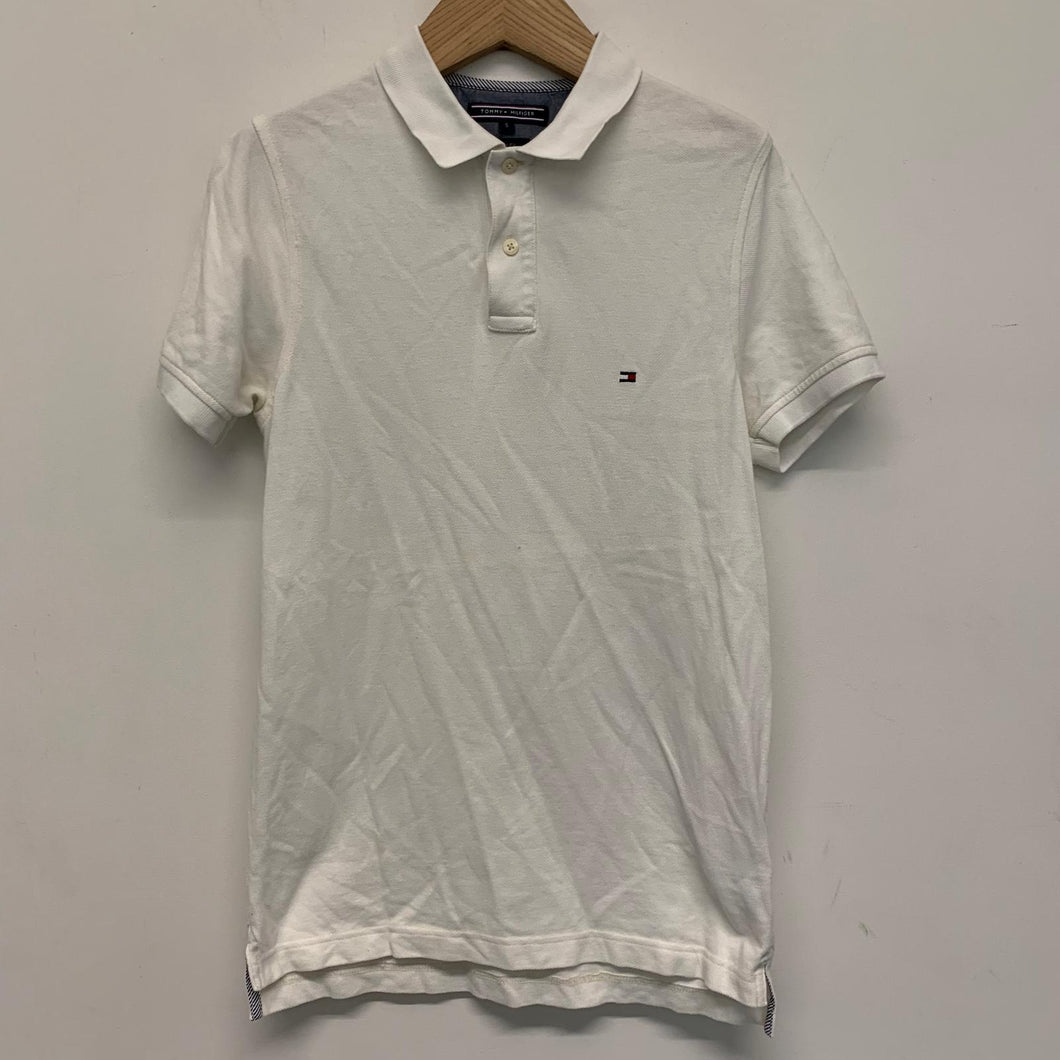 TOMMY HILFIGER White Men's Short Sleeve Collared Classic Polo Shirt UK S