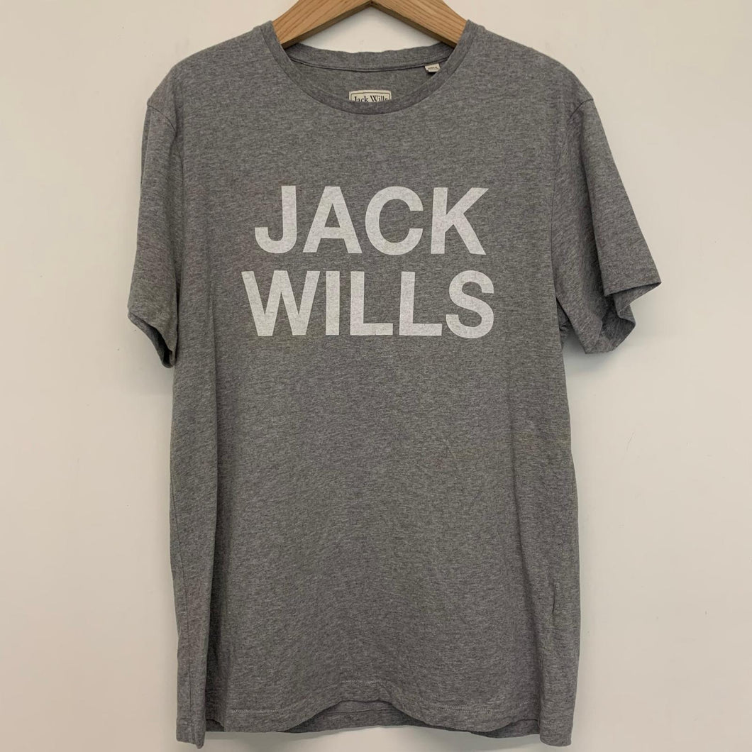 JACK WILLS Grey Men's Short Sleeve Round Neck Graphic T-Shirt Size UK S