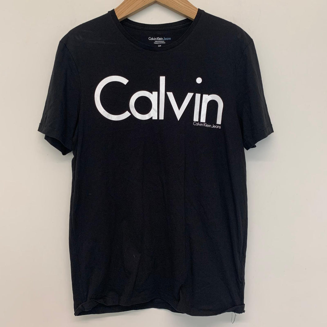 CALVIN KLEIN Black Men's Short Sleeve Round Neck White Lettering T-Shirt UK S