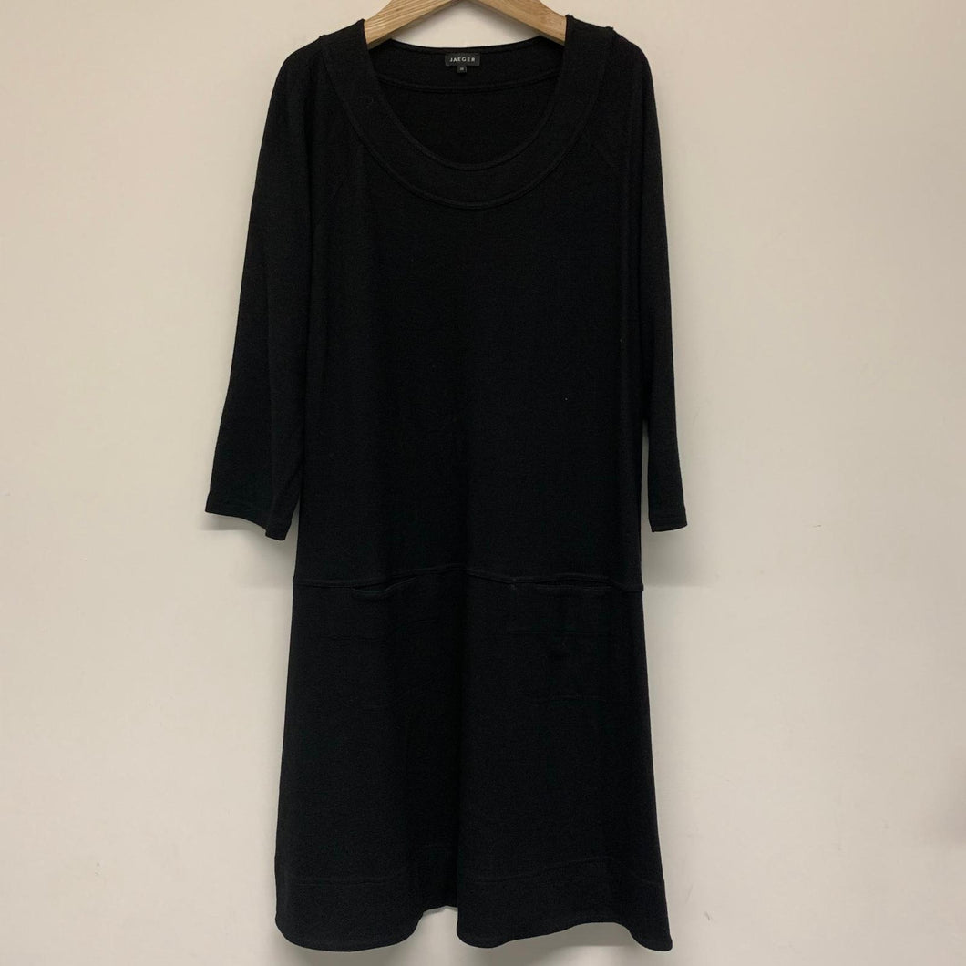 JAEGER Black Ladies Long Sleeve Round Neck A-Line LBD Dress Size UK 18
