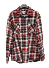 Load image into Gallery viewer, RUFF HEWN Men&#39;s Red Grey Plaid Flannel Long Sleeve Cotton Shirt w Pockets L
