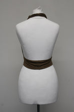 Load image into Gallery viewer, SHEIN Ladies Brown Halter Neck Stretch Open Back Cropped Wrapped Jersey Top XS
