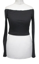 Load image into Gallery viewer, CIDER Ladies Black Ribbed Off The Shoulder Long Sleeve Cropped Top Size XS
