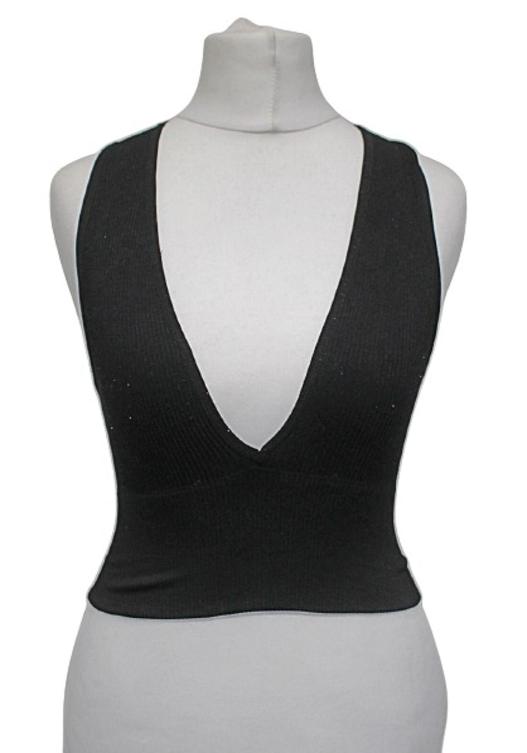 OUT FROM UNDER URBAN OUTFITTERS Ladies Black Ribbed V-Neck Cropped Vest Top S