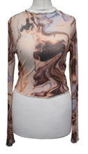 Load image into Gallery viewer, SHEIN Ladies Multi-Coloured Marble Print Sheer Mesh Stretch Cropped Top S
