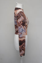 Load image into Gallery viewer, SHEIN Ladies Multi-Coloured Marble Print Sheer Mesh Stretch Cropped Top S
