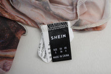 Load image into Gallery viewer, SHEIN Ladies Multi-Coloured Marble Print Sheer Mesh Stretch Cropped Top S
