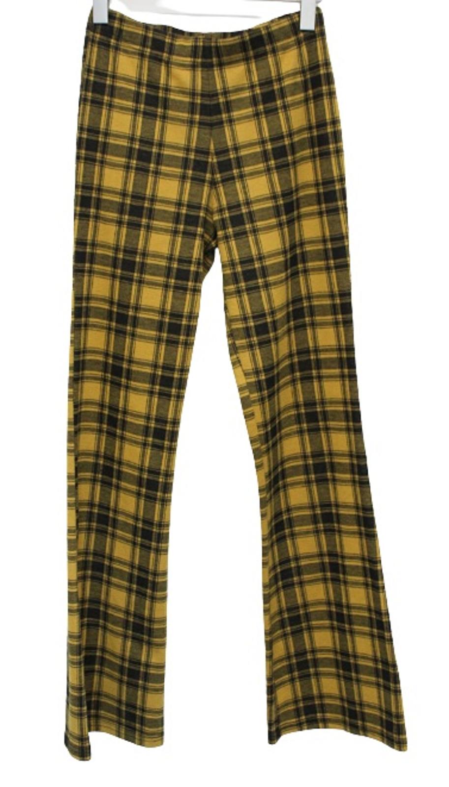 FOREVER 21 Ladies Yellow Black Checked Elasticated Waist Trousers S W26 L32